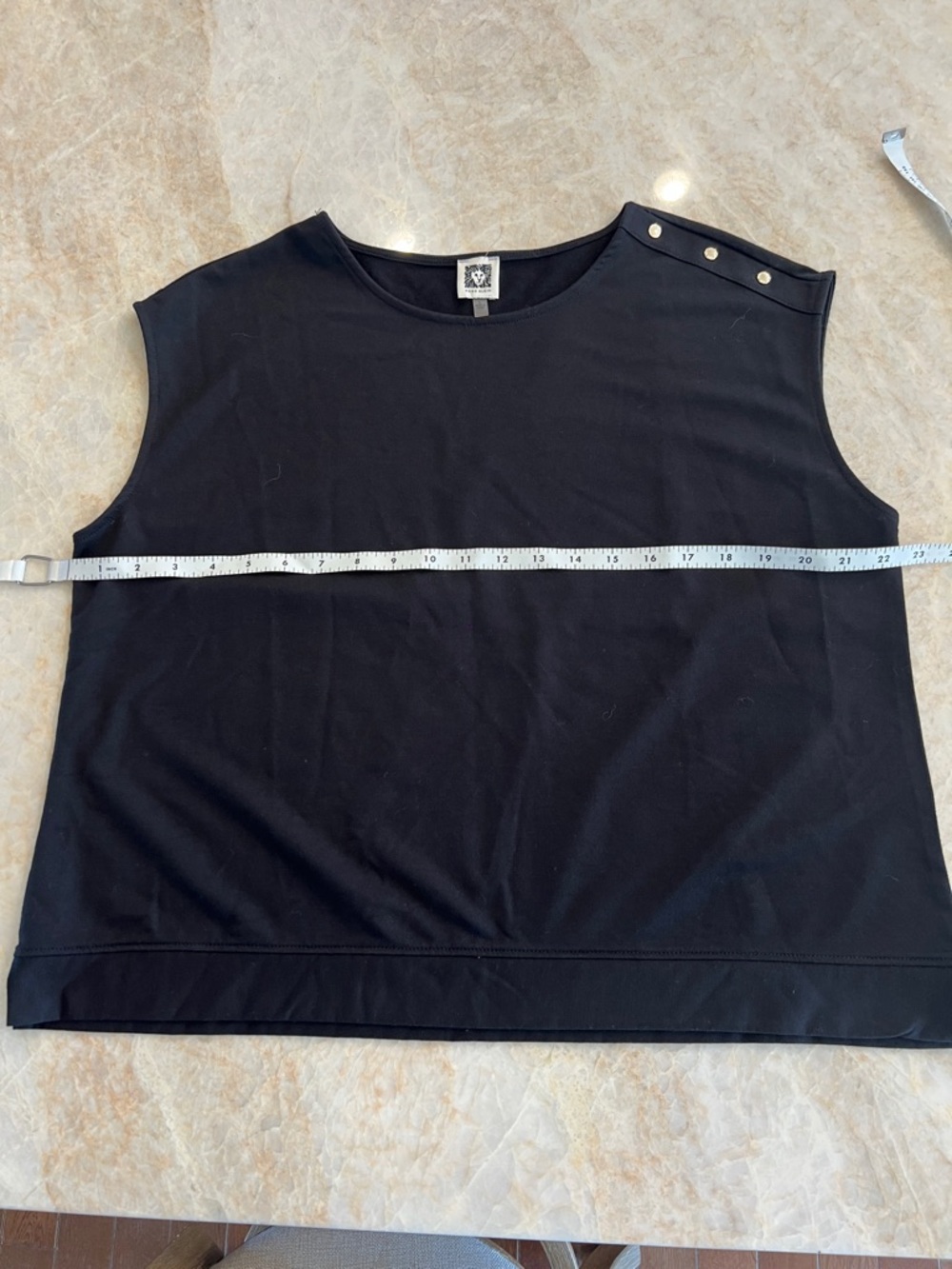 Anne Klein Black Sleeveless Tank with Shoulder Button Detail - Picture 5 of 8
